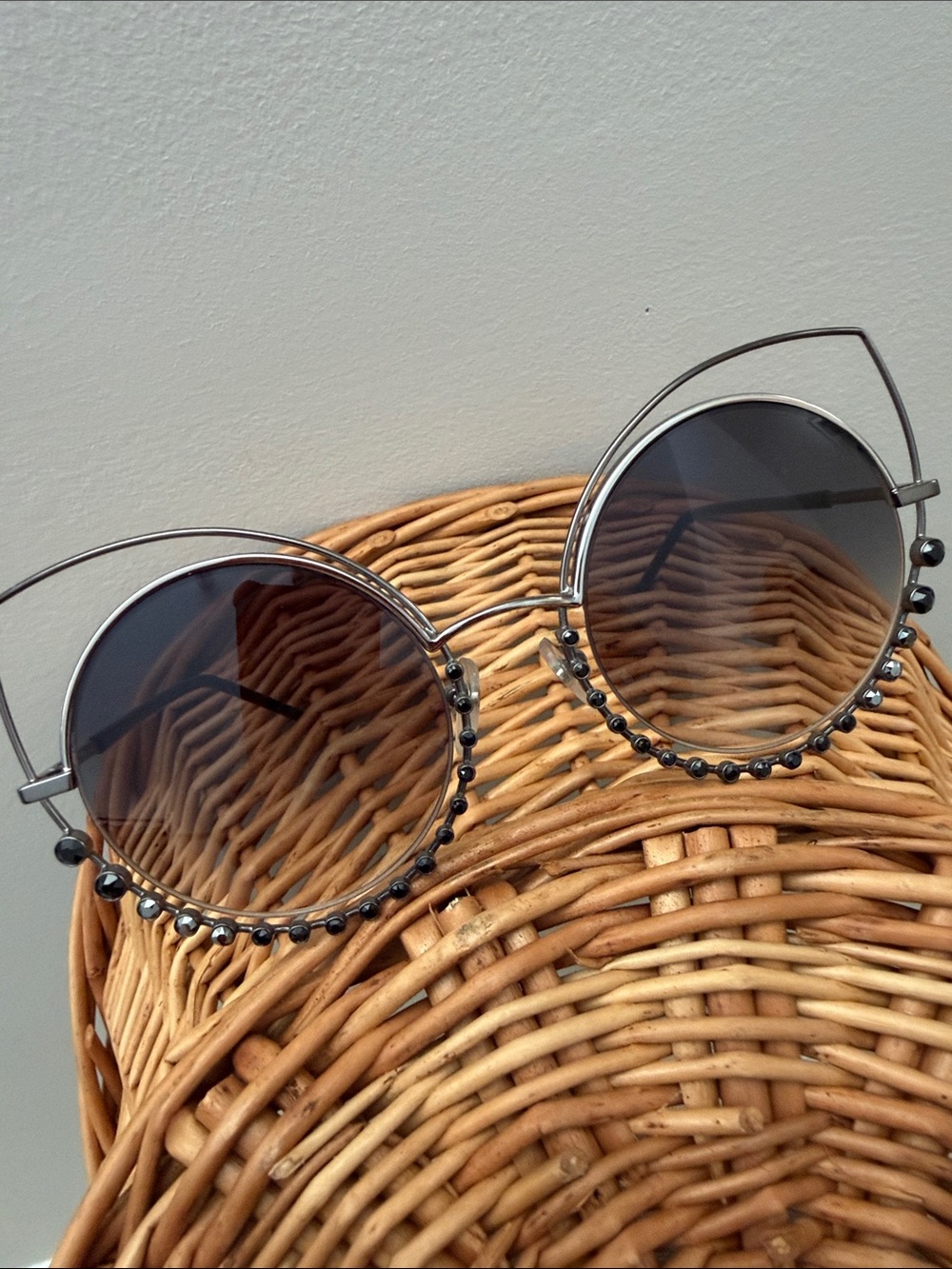 Marc Jacobs | Silver Round Sunglasses w/ Gradient Gray Lenses Black Gems | NWOT - Picture 5 of 9